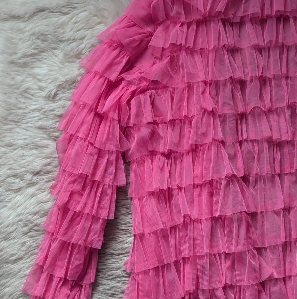 EUC Torrid x Betsey Johnson Pink Mesh Ruffle Tiered Kimono - Picture 14 of 16